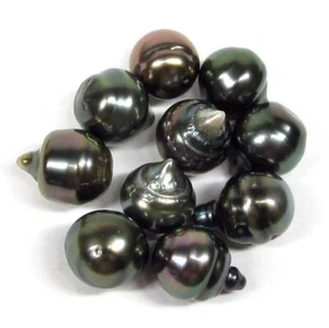 10 piezas 9-10 mm Círculo Sin perforar Tahitiano Negro/Verde Perla - Imagen 1 de 3