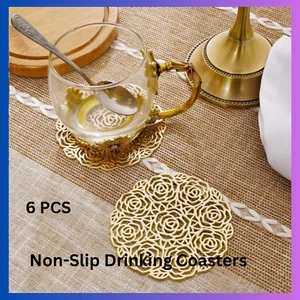 6Pcs Gold Non-Slip Drinking Coasters - Picture 1 of 3