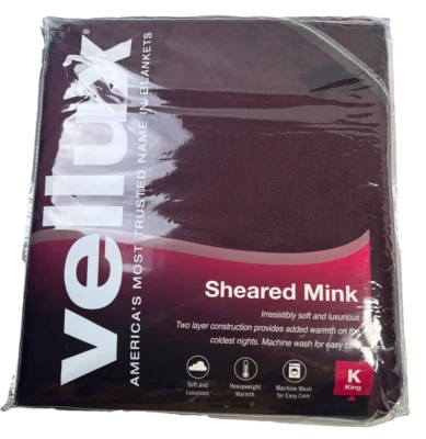Vellux Sheared Mink Blanket King Super Soft Heavyweight Fig 108x90 - Image 1 of 4
