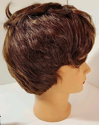 НОВЫЙ стильный короткий многослойный парик Pixie 100% натуральные человеческие волосы бесклеевой #4 коричневый - Изображение 1 из 4