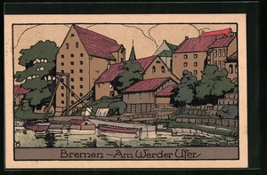 Steindruck-AK Bremen, Am Werder Ufer  - Picture 1 of 2
