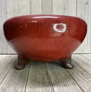 Vintage orientalischer Akzent chinesische Ochsenblutschale mit Fuß Sang de Boeuf glasiert 8,5" Durchmesser - Bild 1 von 13