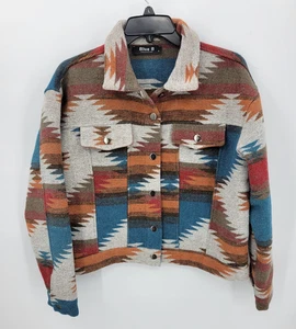 Chaqueta Azul Colección B Mujer Pequeña Azteca Suroeste Bolsillos Abotonados Boho - Imagen 1 de 9