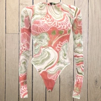 Andrea Iyamah Bodysuit Womens XL Semi-Sheer Mesh Leotard Abstract Artsy Beachy - Image 1 of 4