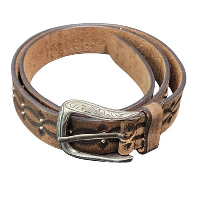 Western Leather Belt with Silver Buckle and Studs - Women's Size Medium - Image 1 of 4
