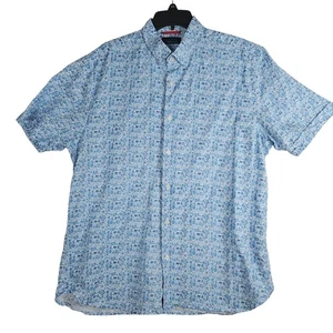 Toscano Button Down Hemd Herren XL blau weiß Blumen Leinenmischung Freizeit Coastal - Bild 1 von 8