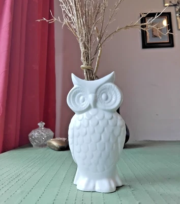 Estatuilla/jarrón vintage de búho de cerámica blanca - decoración de pared para flores secas Foto 1 de 4