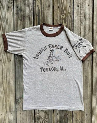Vintage 80s Indian Creek Run Ringer Tee M USA Made Breedlove Sports RRL Style - Image 1 of 4