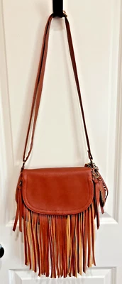 Brown Faux Leather Fringe Purse Crossbody Cato Brand Boho Festival Western - Image 1 of 4