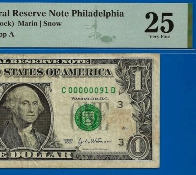 2003 $1 Federal Reserve Note PMG 25 wanted popular birthday serial number 91 - Image 1 of 3