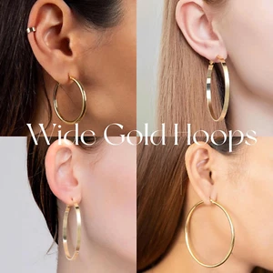 50Mm Wide Gold Hoop Earrings for Women 14K Gold Plated Large Big Flat Hoop Earri - Picture 1 of 6