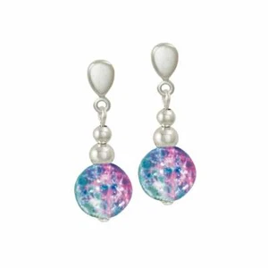 Pendientes Dominica Aqua y Rosa Crackle Bead Tono Plata Clip Gota - Imagen 1 de 1