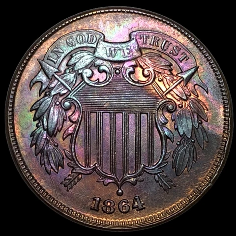 AMAZING COLOR! 1864 2 Cent Piece   #E9480 Cover