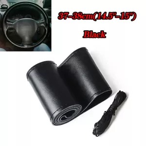 Genuine Leather DIY Car Steering Wheel Cover Anti-slip For 15\"/38 cm Black us - Bild 1 von 5