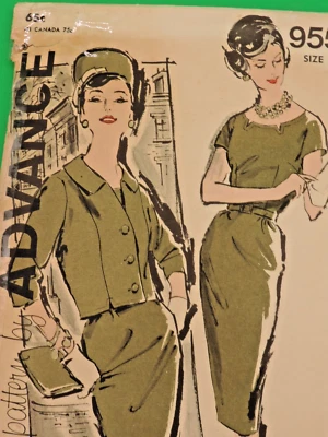 1950s Miss Advance #9551 Pattern Short Jacket/Slim Dress Suit Sz 14 B35 Complete - Image 1 of 4