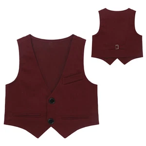 Boys 2 Button Formal Suit Vest V Neck Single-Breasted Waistcoat Wedding Party - Picture 1 of 13