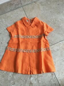 original 70er Jahre Mädchen Kleid orange Kellerfalte Kragen Gr. 86 Bordüre