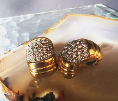 Ohrringe Ohrclips golden blitzende Zirkonia Halbcreolen vintage wertig edel 24mm - Bild 1 von 4