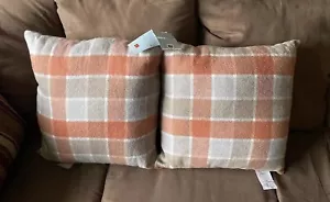 Roca Home Throw Pillows Brown Rust Tan Gray Plaid Set Of 2 - Picture 1 of 4