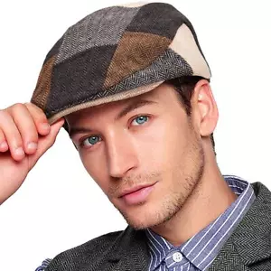 Herringbone Flat Ivy Newsboy Cap for Men Classic Wool Blend Tweed Cabbie Hat - Picture 1 of 7