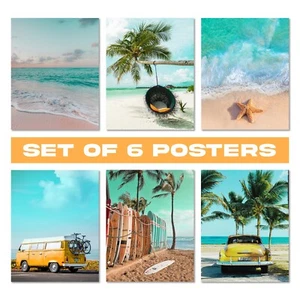 Beach Posters Set of 6 - Beach Vibe Wall Decor - Perfect Coastal Home Wall Art - Picture 1 of 8
