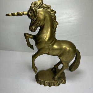 VTG MCM Solid Brass Jumping Unicorn On Base Figurine Marked 9” H X 5” L - Picture 1 of 11