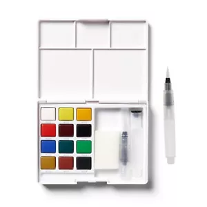 Watercolor Travel Kit - 12 Colors 1 Brush 1 Sponge 1 Palette - Picture 1 of 7