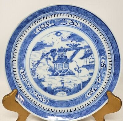 Antique Chinese Export Blue Canton Dinner Plate #3 • 128.76$