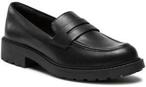 Ladies Clarks Orinoco 2 Penny Womens Chunky Sole Slip On Loafer Black Leather - Picture 1 of 5