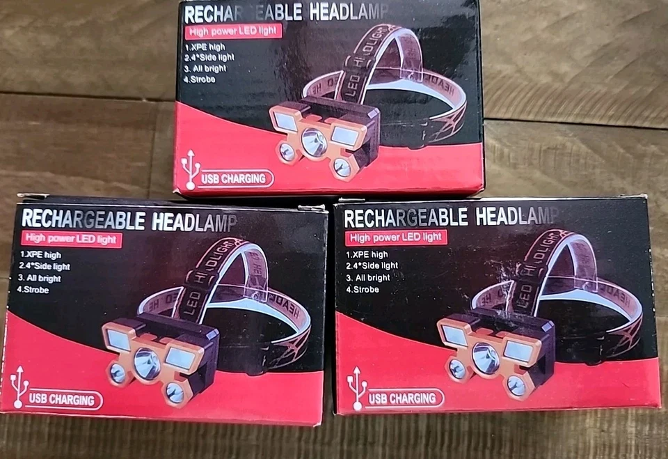 3 USB Headlamp Rechargeable High Power LED Light 4 modes/waterproof NEW Headlamp - Image 1 of 2