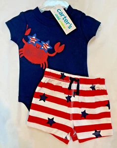 NWT Carter's Size Newborn Baby Boy Patriotic Bodysuit Shorts Crab Child of Mine - Picture 1 of 6
