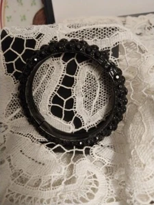 Retro Black Lucite Rhinestone Bangle Bracelet Costume Jewelry Vintage  - Picture 1 of 10