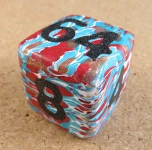 Jena's Handmade Backgammon Doubling Cube Blue Red Black Gold One of A Kind #241 - Picture 1 of 9