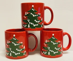 Waechtersbach Red Christmas Tree Mugs West Germany Set of 3 VTG Great condition. - Picture 1 of 9