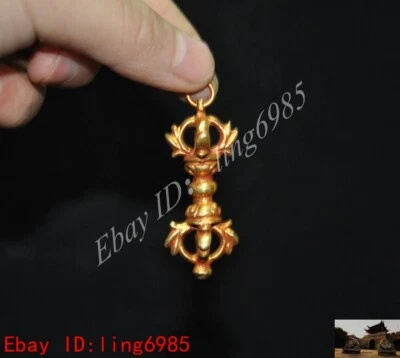 Old Tibetan Bronze  24k gold Vajra Dorje Phurpa Exorcism Talisman amulet Pendant - Image 1 of 4