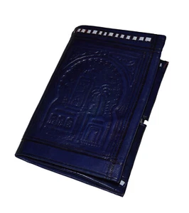Marokkanische Geldbörse aus echtem Leder doppelfach gefaltet handgefertigte Tasche Unisex groß marineblau - Bild 1 von 4