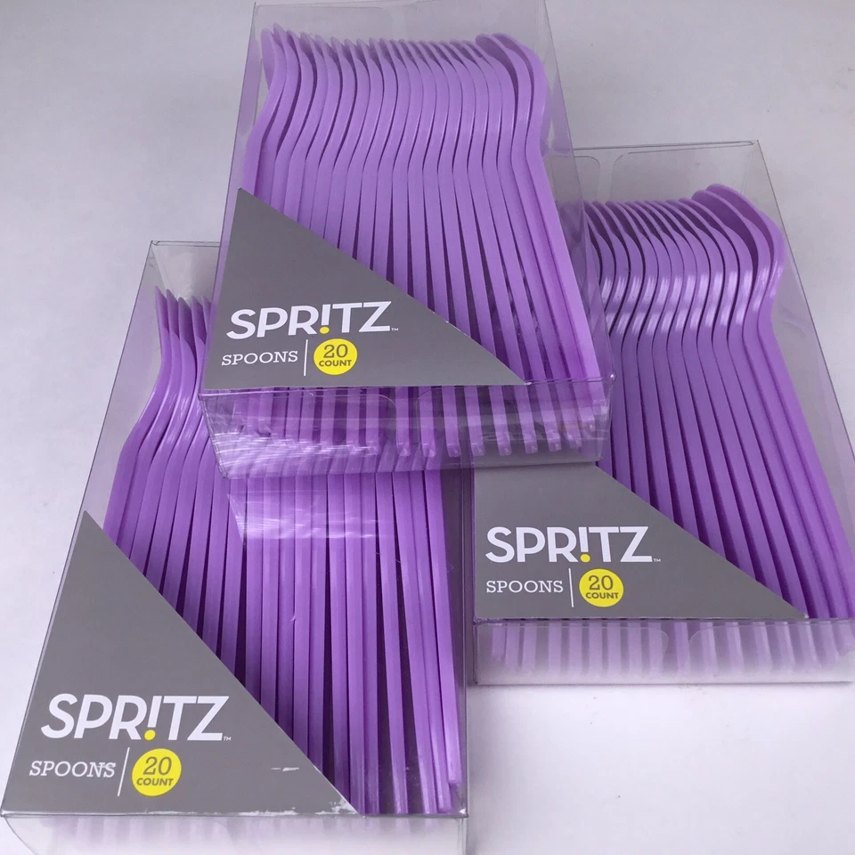 (Qty 3) Party Spoons 20 Count Pack Plastic Purple Lavender SPRITZ  Total Of 60 - Image 1 of 4
