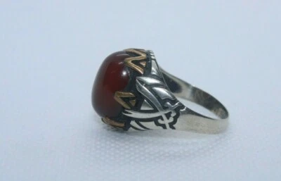 ISLAMIC YEMENI RED KABDI Agate Stone Mens RING Sterling Silver 925 Akik Men Ring - Image 1 of 4