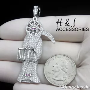925 STERLING SILVER ICY BLING CZ 3D SANTA MUERTE GRIM REAPER DEATH PENDANT*SP518 - Picture 1 of 5
