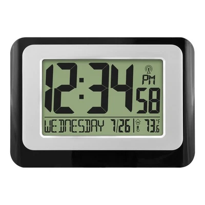 MainStays Black Atomic Digital Calendar Desk Alarm Clock with Temperature, - Image 1 of 4