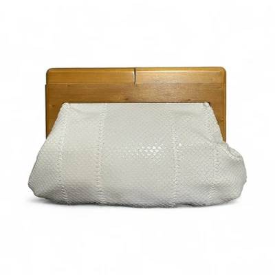 SONDRA ROBERTS White Faux Snakeskin Wooden Clutch Handbag - Image 1 of 4