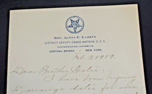 1919 Briefkopf von District Deputy Grand Matron, OES *Centrtal Bridge, New York* - Bild 1 von 4