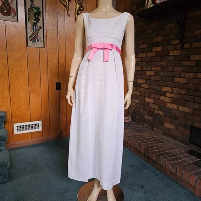 Vtg 60s Saks Fifth Avenue Empire Pink Bow Maxi Wrap Wedding Prom Dress XS/S P - Image 1 of 4