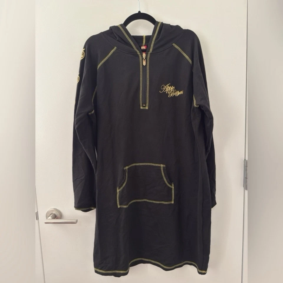 Vintage Y2K Apple Bottoms Hoodie Sweatshirt Dress Size 3X Plus Black 2000s Sport - Image 1 of 4