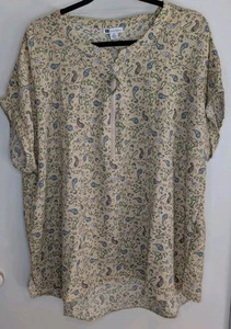 Rockmans Womens Blouse Plus Size 20 Paisley Zip Front Hi-Lo Hem Short Sleeve - Picture 1 of 15