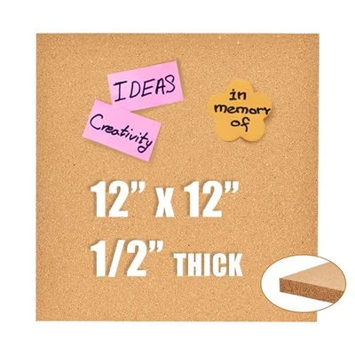 12x12 Cork Board Tiles Bulletin Board, 1/2 Thick Small Square Cork Boards for... - Image 1 of 4