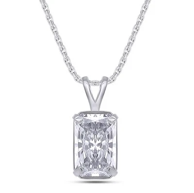 1.5 Ct Radiant Cut Diamond Solitaire Pendant Necklace 14K White Gold Lab Grown - Image 1 of 4