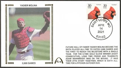 Estampilla Cachet Cardenales de San Luis firmada por Yadier Molina de 2.000 juegos Foto 1 de 4