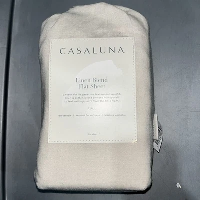 Casaluna Full Size Linen Blend Flat Sheet - Natural - Snowfall White - Image 1 of 2