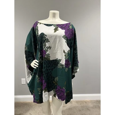 Poncho de satén reversible de gran tamaño IMAN talla 2X/3X Top Beach Resort Boho Lagenlook Foto 1 de 4